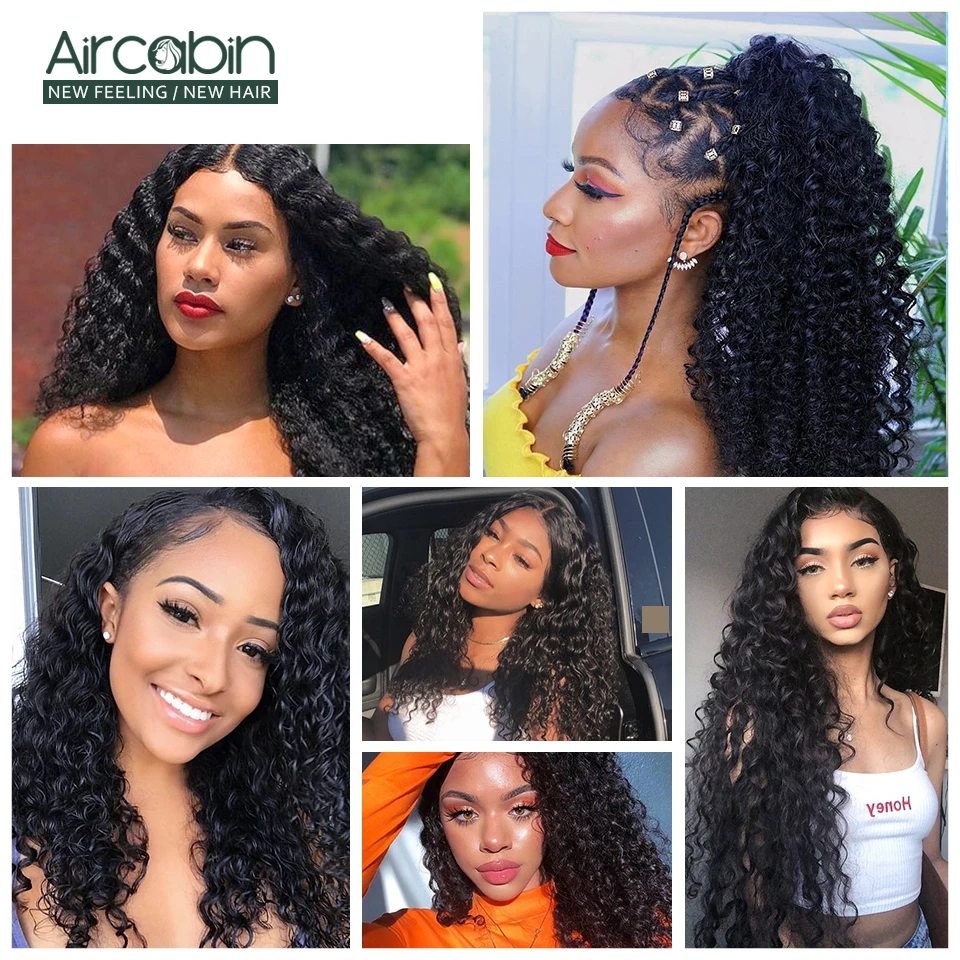 Aircabin Brazilian Deep Wave Bundles With Closure Remy Human Hair Natural Color Double Weft Bundles And 4x4 Swiss Lace Closure