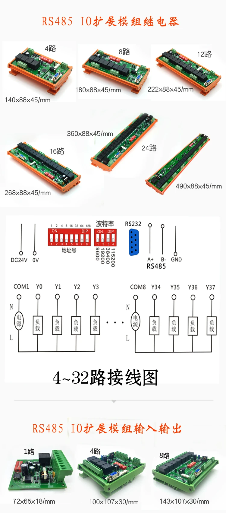 1-32 PLC Входное и выходное расширение RS485 Реле последовательное реле Modbus RTU расширение DC12V