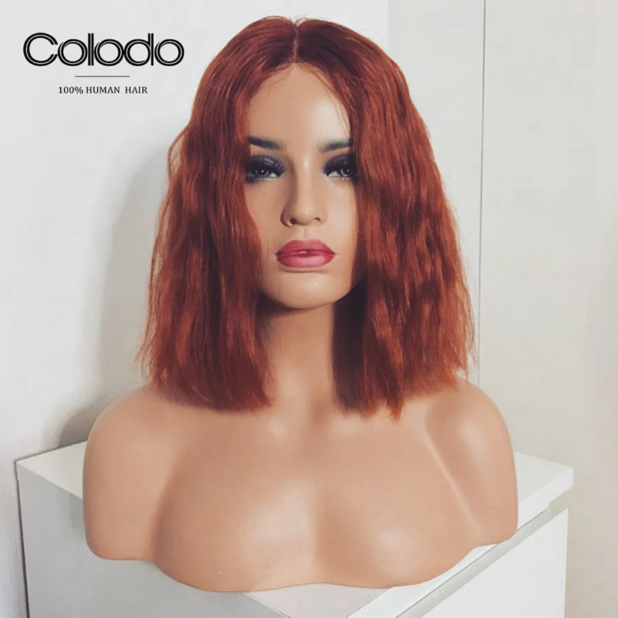 Orange COLODO короткий Боб Синтетические волосы на кружеве парики 150% плотность эффектом деграде(переход от темного к оранжевый парик блонд, бразильские Волосы remy волнистые человеческие волосы парики для Для женщин - Цвет волос: Orange