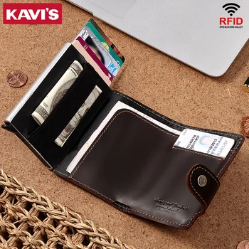 

KAVIS Rfid Vintage Men Leather Credit Card Holders Mini ID Card Case Male Small Coin Purse Automatic Card Pocket Wallets 2020
