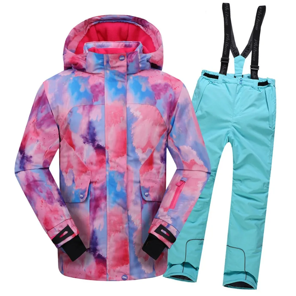 Детские лыжные костюмы, детская ветронепроницаемая Водонепроницаемая теплая зимняя куртка для девочек, лыжная куртка для сноуборда с нагрудником