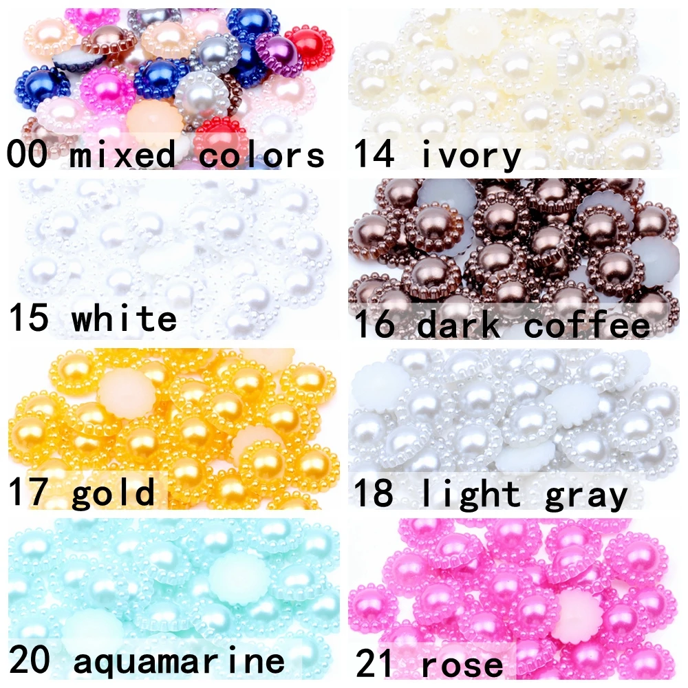 Half Round Flower 12mm Many Colors 1000pcs/bag ABS Resin Imitation Pearls Flatback Beads for Scrapbook Decoration