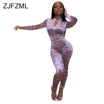 

Dot Print Sexy Club Velvet Romper Women Long Sleeve Zipper Front Skinny Overall Party Club Plus Size Bandage One Piece Jumpsuit