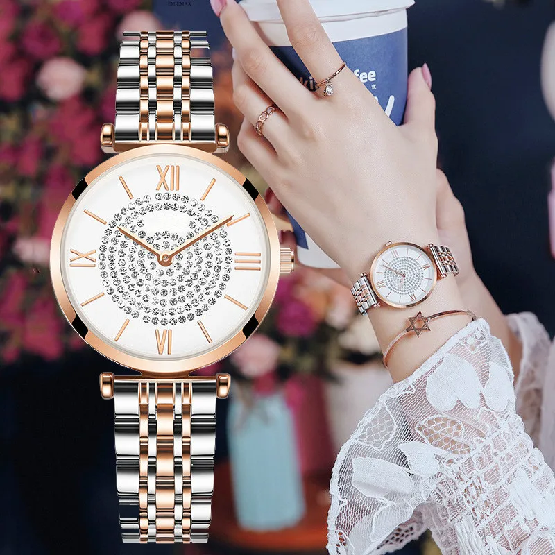 

Luxury Gypsophila Diamond Women Dress Watches Top Brand Stainless Steel Waterproof Quartz Wristwatch for Gift relogio feminino