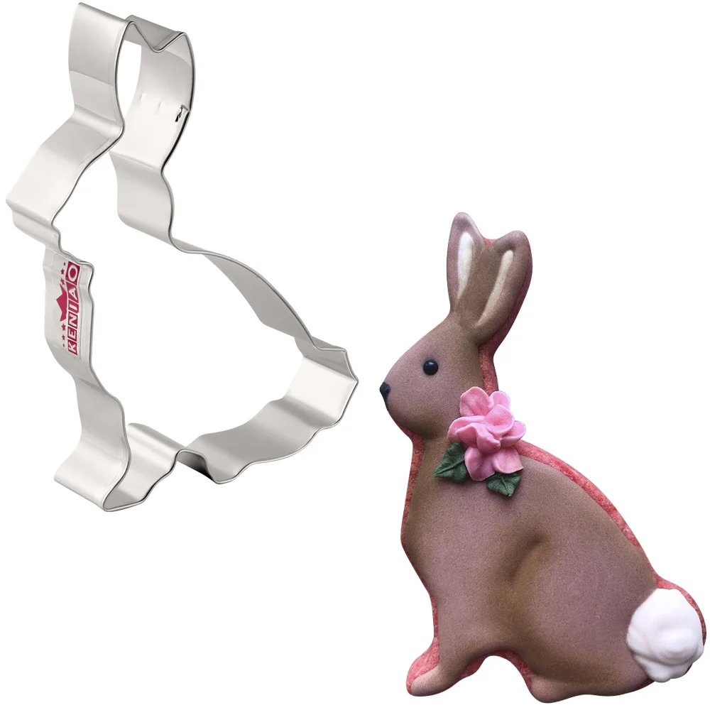 KENIAO Spring Easter Rabbit Cookie Cutter 7.8*12.4cm Woodland Animal Biscuit Fondant Bread Sandwich Stainless Steel Cooki Mold