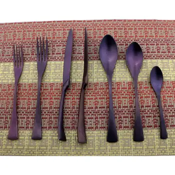 

21Pcs Purple Cutlery Set Stainless Steel Blue Dinnerware Set Knife Fork Table Fork Black Tableware Set Drop Shipping
