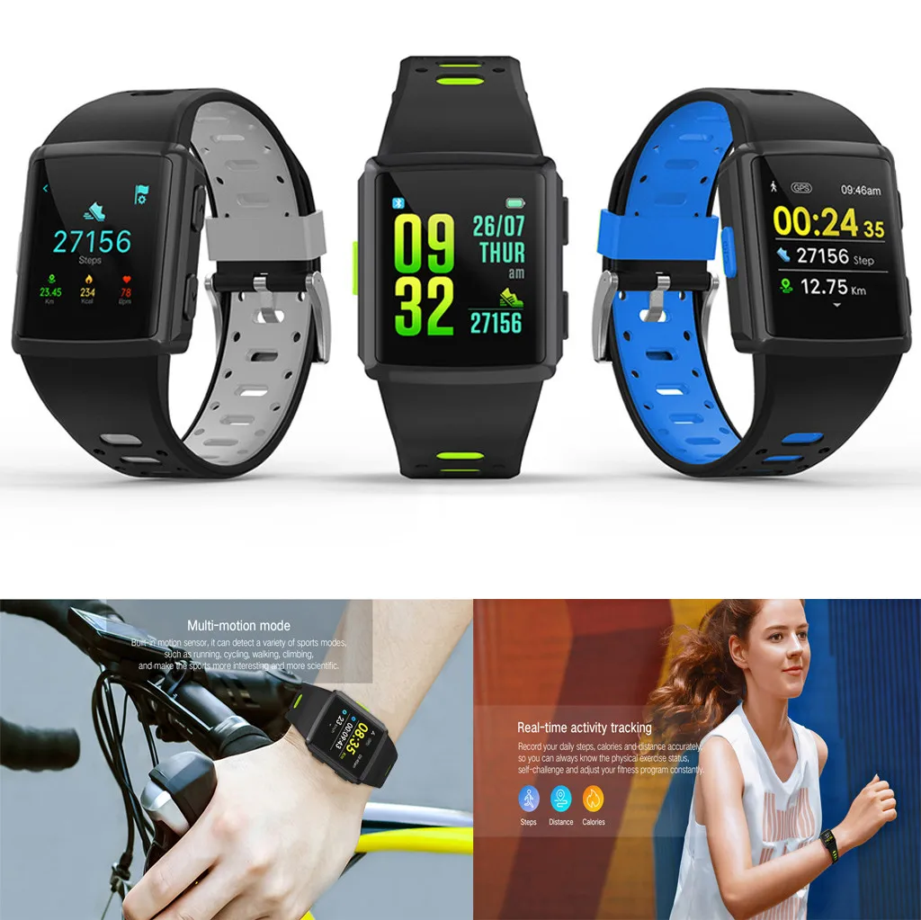  Wasserdicht Sport Smart Uhr Blutdruck Herz Rate Monitor Für iOS Android 3 Farben GPS Motion Track A