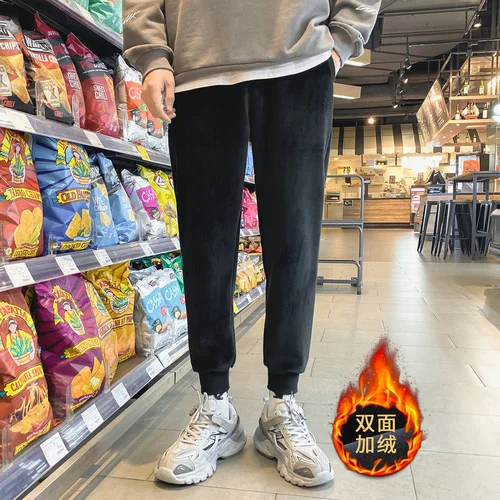Liketkit, мужские зимние спортивные штаны,, одноцветные, свободные, двойной флис, толстые, теплые, шаровары, мужские, повседневные, уличная одежда, штаны для бега - Цвет: Черный