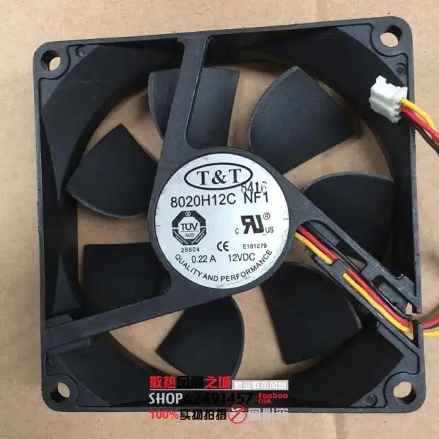 3 проводной серверный Вентилятор охлаждения T & 8020H12C DC 12V0.22A 80x80x20