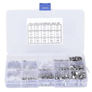 

630Pcs Stainless Steel Flat Washer Spacer+ Spring Gasket + Nuts M2 M3 M4 M5 M6 round Spring Lock washers Assortment Kit