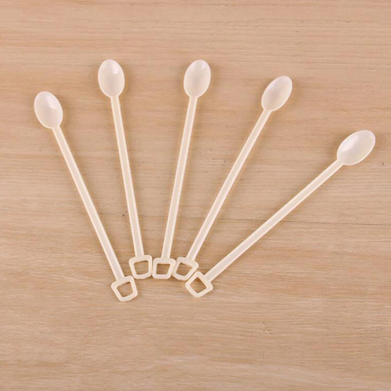 500Pcs Handle Coffee Plastic Spoon Safe Tea Coffee Ice Cream Stick Stirring Bar Disposable Utensil Bar Creative Coffee Spoon