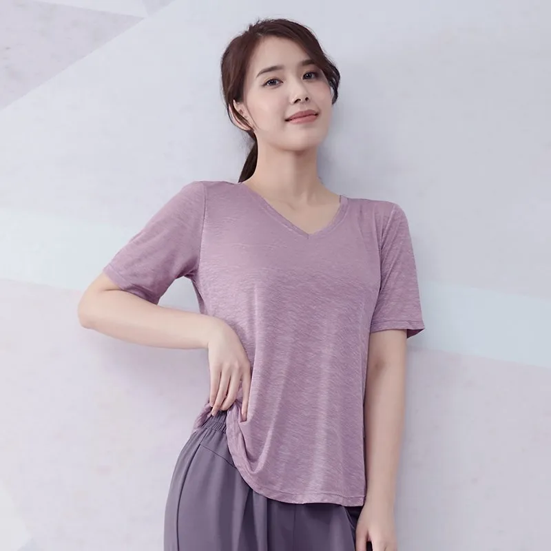 Vansydical Womens V-Neck Yoga Shirts Sexy Backless Quick Dry Running T-Shirts Short Sleeve Workout Gym Fitness Loose Sports Tops