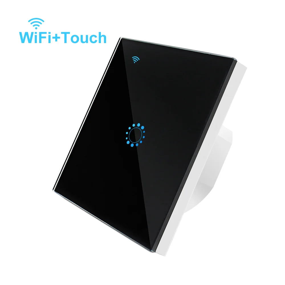 Black 1 gang Умный светильник с Wi-Fi, сенсорный выключатель со стеклянной панелью, совместимый с Alexa Google Home, умный настенный выключатель 10 А, 90-250 В, функция таймера - Цвет: Black 1 gang