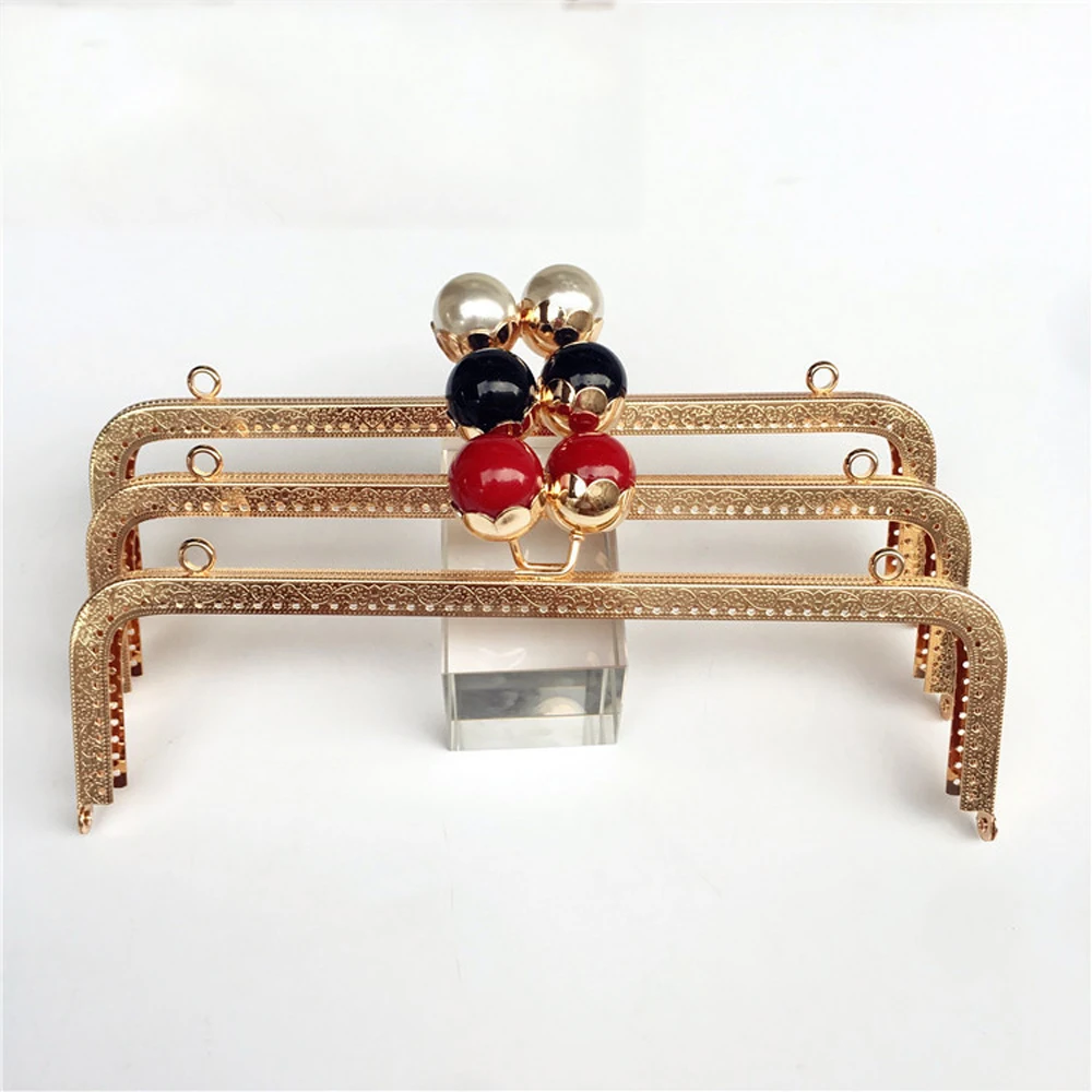 

25cm women DIY bag making kiss ball buckle black red pearl color metal clasp knurling purse frame 10pcs/lot