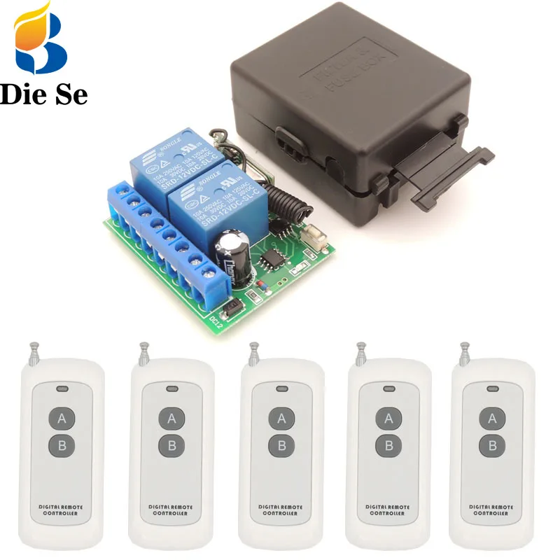 

433MHz Universal Remote Control DC 12V 10A 2CH rf Relay Receiver and Transmitter for Electric curtain and garage door Control
