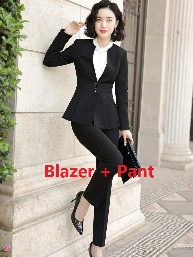 Blazer and Pant Set Формальный Красный Блейзер женские брючные костюмы женские деловые деловой костюм комплекты одежды брючные костюмы OL стили - Цвет: Blazer and Pant Set