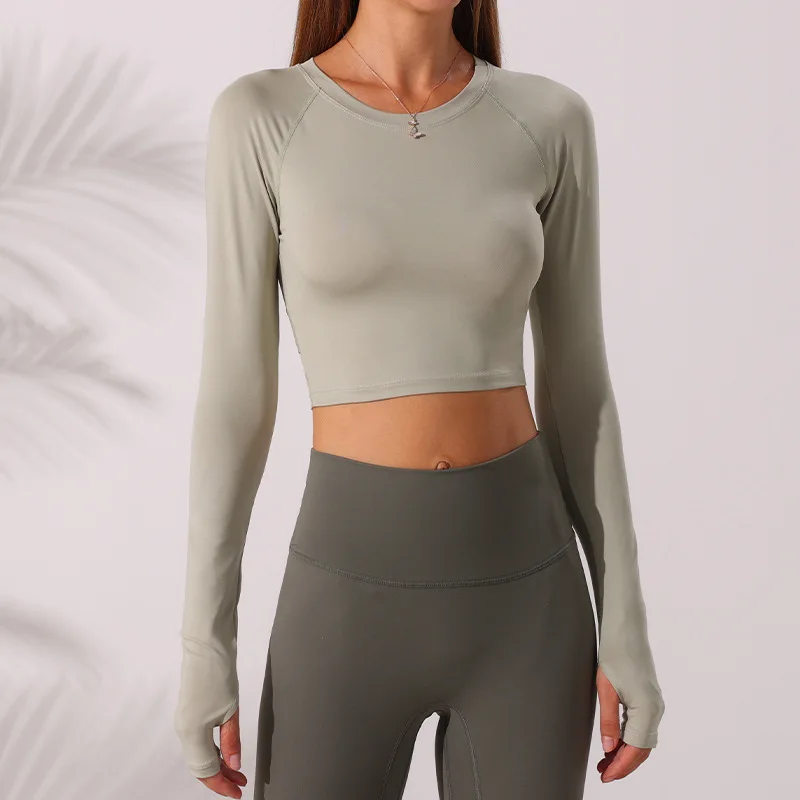 Long Sleeve Workout Shirts Crop Top