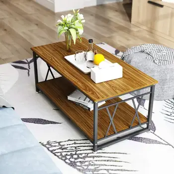 

Coffee Table with Storage 47" Vintage End Table 2 Tier Cocktail Table Accent Table with Shelf for Living Room Bedroom