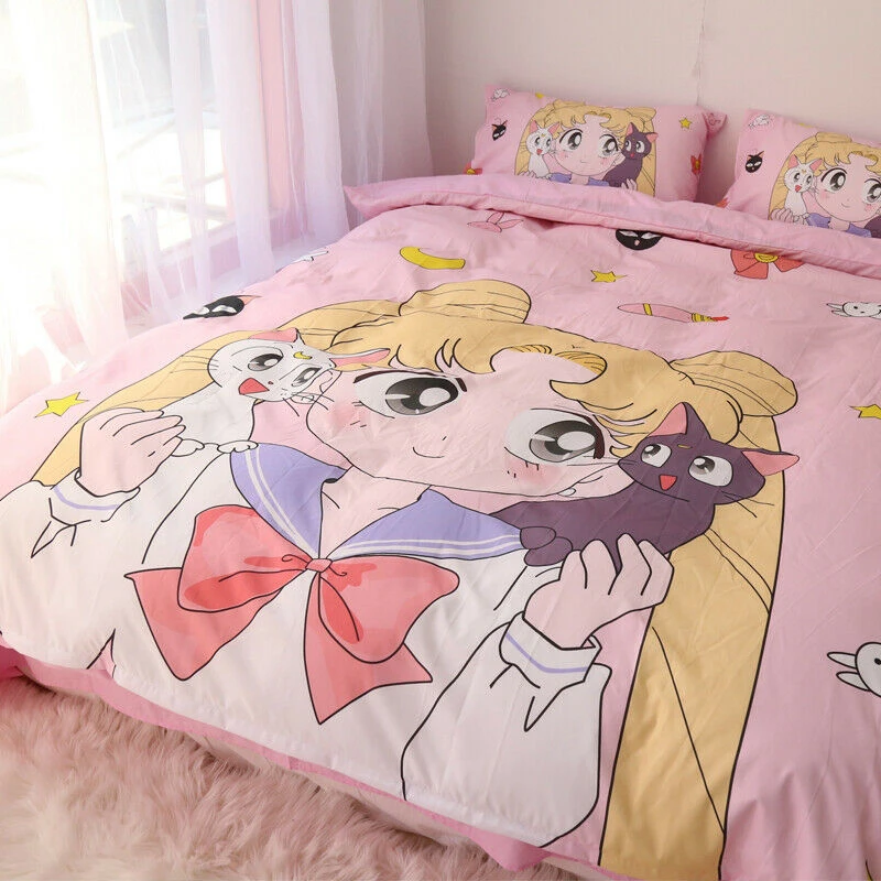 Kawaii аниме Сейлор Мун мультфильм печатных простыня пододеяльник наволочка постельное белье косплей реквизит домашний декор для женщин и мужчин