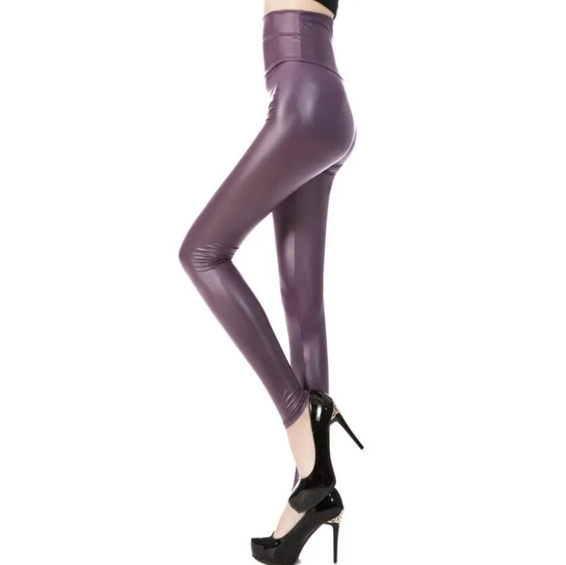 YGYEEG леггинсы из искусственной кожи с высокой талией, новые модные женские сексуальные обтягивающие леггинсы с высокой эластичностью, штаны, S/M/L/XL/XXL, разные цвета - Цвет: K013 Deep purple