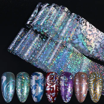 

10pc Holo Stickers For Nail Foil Laser Decorations Transfer Foil Nail Art Film Full Cover Wraps Nail Art Decal Gel Slider JI242