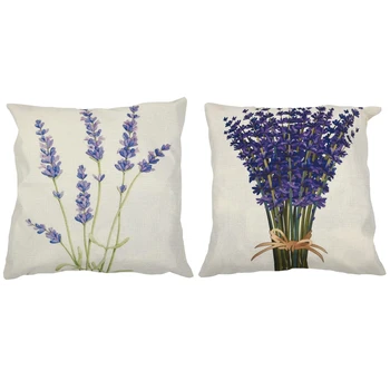 

2 Pcs Lavender Flax Pillow Case Car Sofa Bed Waist Throw Cushion Covers Home-Decor 18 Inch, 1 Pcs A Bouquet Of Lavender & 1 Pcs