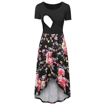 

New Summer Style Sleeveless Feather Pattern Maternity Nursing Clothes Women Breastfeeding Dress For Pregnant Women Nursing Dress