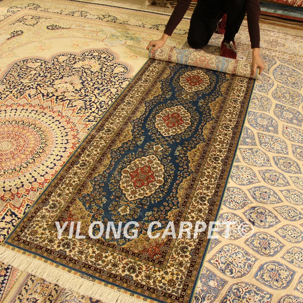 Yilong 2,5 'x10' персидкий Шелковый ковровая дорожка синий медальон изысканная, Восточная ruuner(0853