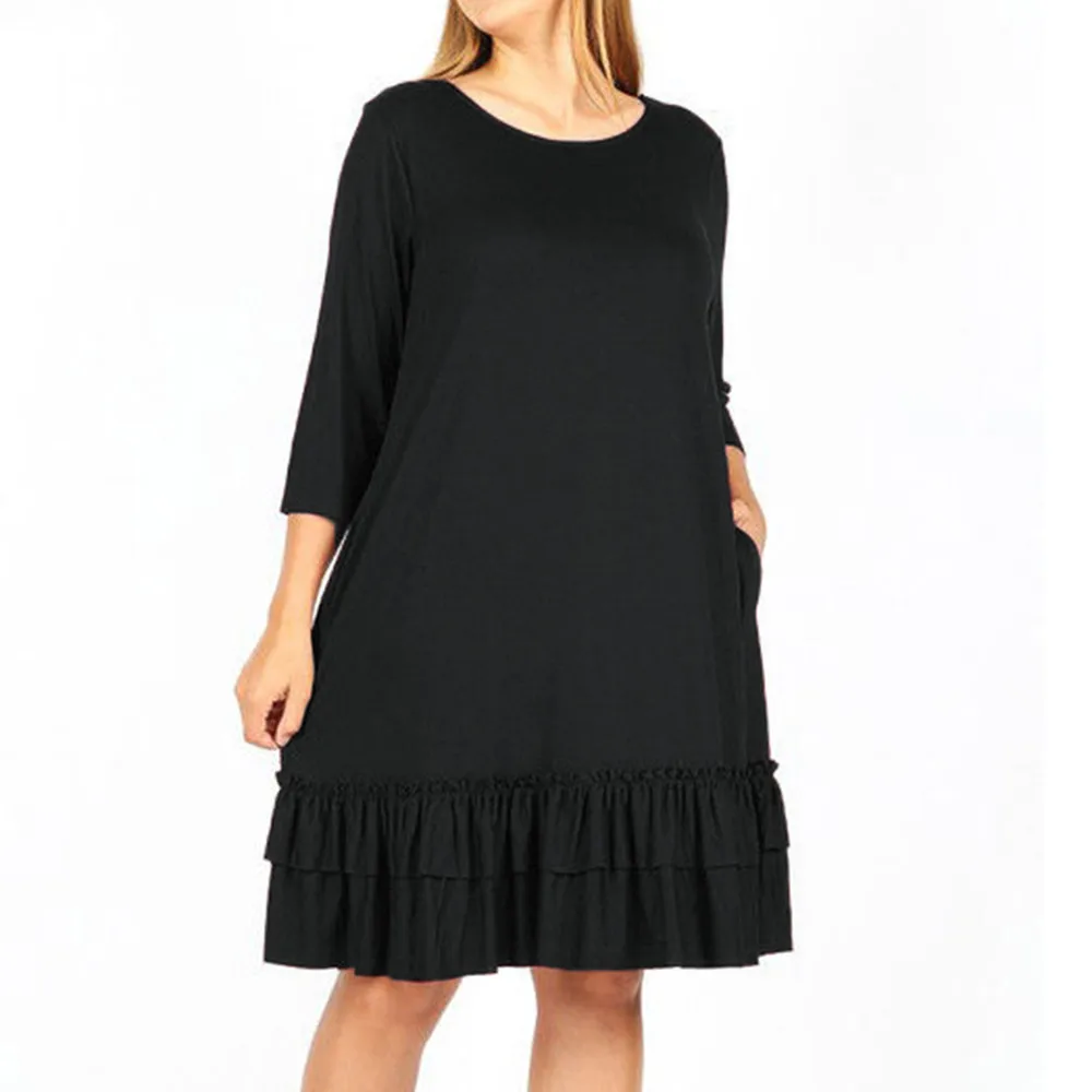 Womail, платья размера плюс, женская мода, Vestidos, три четверти, каскадные, с рюшами, о-образный вырез, прямое, до колена, платье JL25 Vestidos