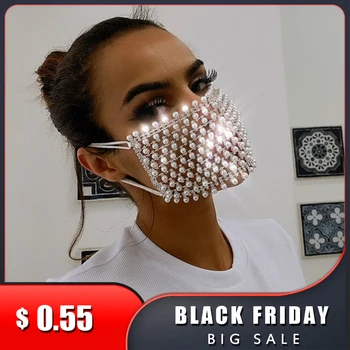 

Shiny Rhinestone Pearl Face Mask Decoration for Women Bling Elastic Crystal Cover Face Jewelry Cosplay Decor Party Gift 2020 New