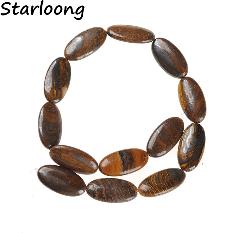 Natural Gem Stone Blue Brown Gold Stripe Oval Flat Slice Slab Agates Loose Strand Spacer Nugget Beads for DIY Jewelry Making