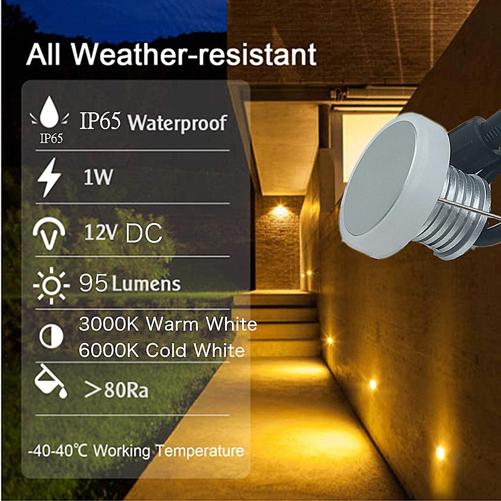 Garden Decoration Lamps 12V LED Deck Lights Waterproof Landscape Staircase Step Lighting 1W Recessed Underground Lamp Garden Pathway Stairs Decoration