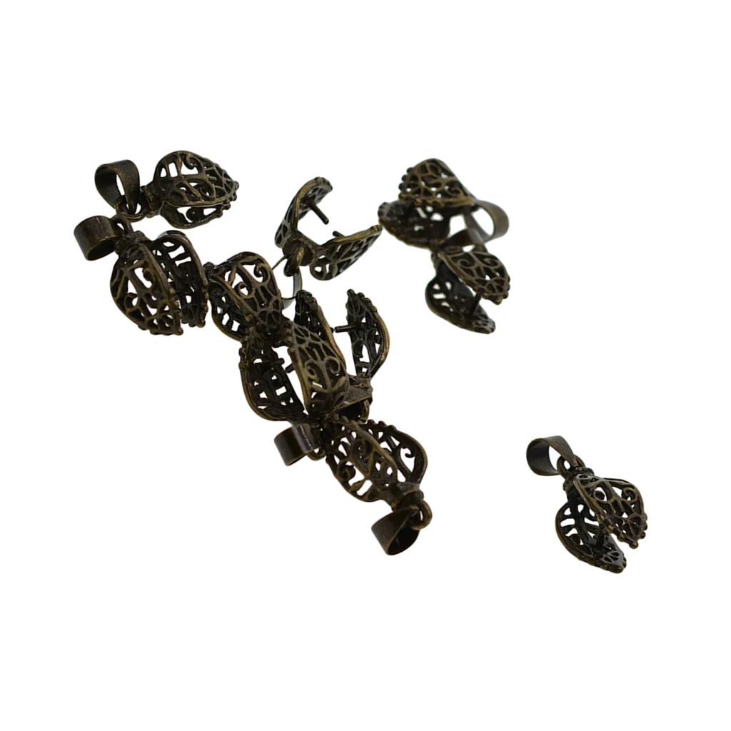 10 Sets 24mm Bronze Filigree Pendant Pinch Clip Bails Connector Clasps Jewelry DIY Findings