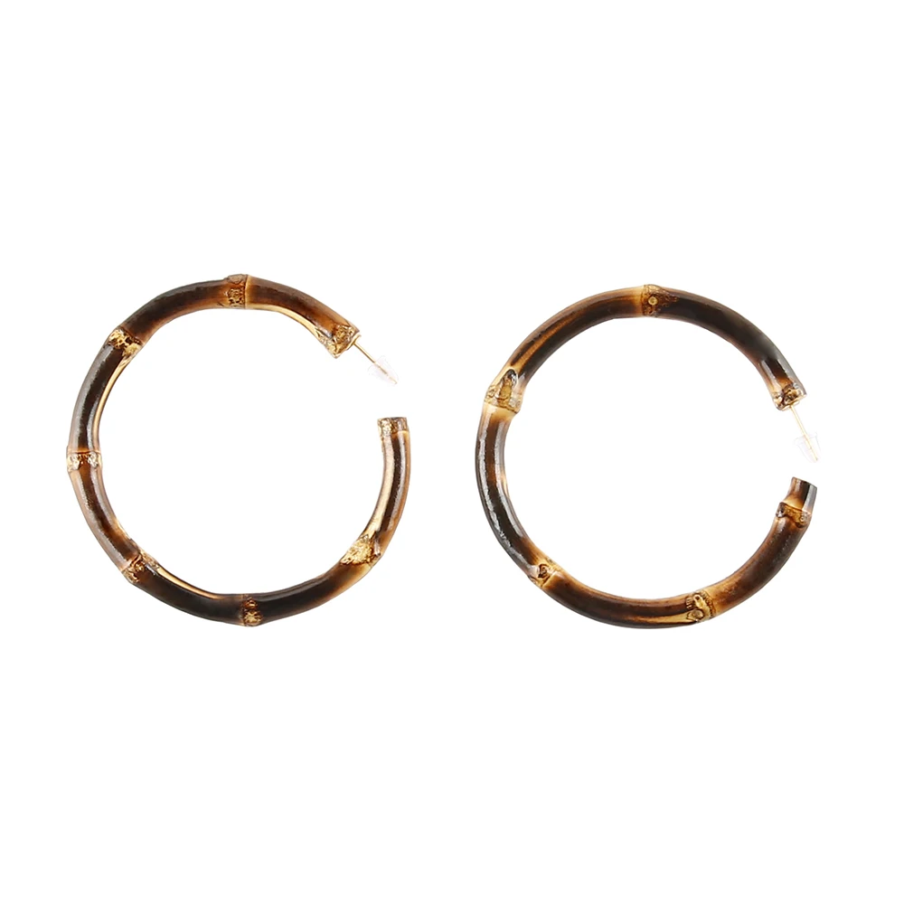 Nilerun brand letter C shape opening cut handmade real natural bamboo root round hoop earrings | Украшения и аксессуары