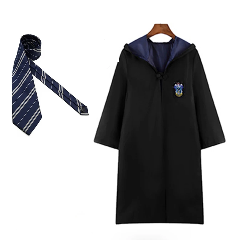RavenclawWith TIE Поттер халат накидка плащ с галстуком шарф палочка очки шляпа Ravenclaw Гриффиндор Hufflepuff Слизерин накидка косплей рождественский подарок - Цвет: RavenclawWith TIE