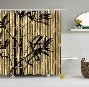 

Bamboo Pattern Digital Print Shower Curtains for Bathroom Decor,Polyester Waterproof Fabric Bath Curtain with 12 Hooks,70x78