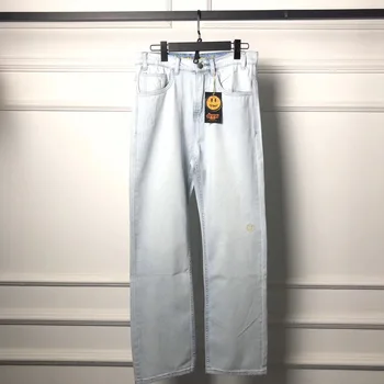 

Justin Bieber 2020ss Top Version Drew House Jeans Men Women Hiphop Drew Smiley Face Embroidey Sky Blue Denim Trousers Men