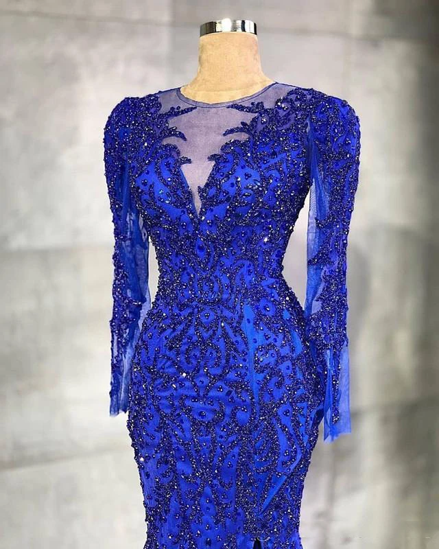 2020 арабское Aso Ebi Королевское синее вечернее платье Роскошные Кристаллы из бисера