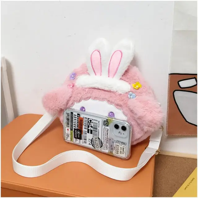 Kawaii Sanrios Cartoon Anime Bunny Headband My Melody Plush Bag Toy Cute Shoulder Bag Messenger Bag Coin Purse Girls Gift 6