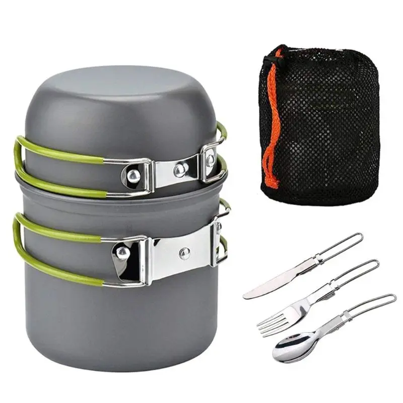 Camping Cookware Mess Kit Outdoor Cooking Equipment Cookset Camp Pot Pan Bowls - Free Folding Utensil Set Bag | Compact Спорт и