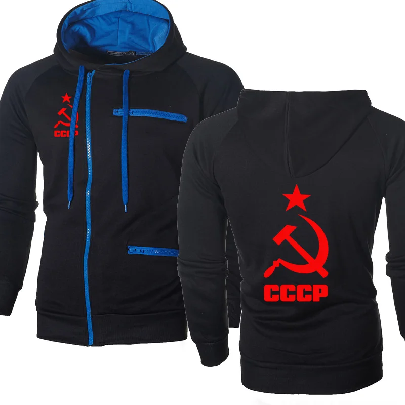 

Men Hoodies CCCP Russian USSR Soviet Union Print Unique Hooded Mens Jacket Sweatshirt Fleece Tracksuits Zipper Jacket