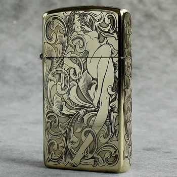 

oil lighter original Kerosene lighter 1654B carving copper grass flower windproof cigarette lighter cigar lighter gift for men