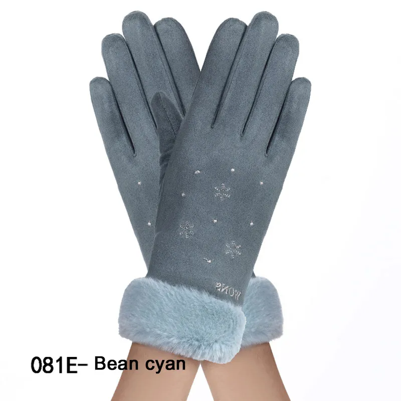 New Winter Female Lace Warm Cashmere Three Ribs Cute Mittens Double Thick Plush Wrist Women Touch Screen Driving Gloves