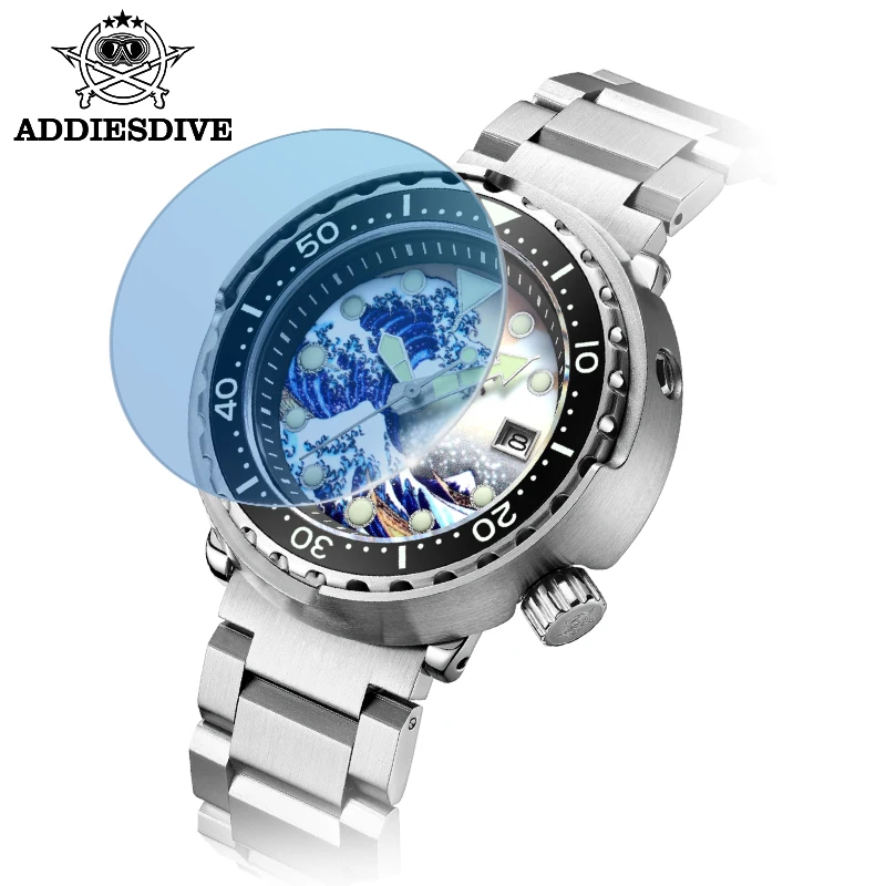 ADDIESDIVE NH35 Automatic Mechanical Watch Tuna 3D Printing Full Luminous Surfing Dial Sapphire Glass Date Diving Men's Watch