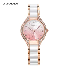 

SINOBI Women Watches Rhinstone 30 MM Rose Gold Dial White Strap Montres Femme Japanese Quartz Movement Luxury Relogio Feminino