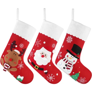 

Cabilock 3PCS Christmas Stocking Set Hanging Christmas Gift Bag Decorations and Party Accessories (Snowman, Reindeer and Santa C
