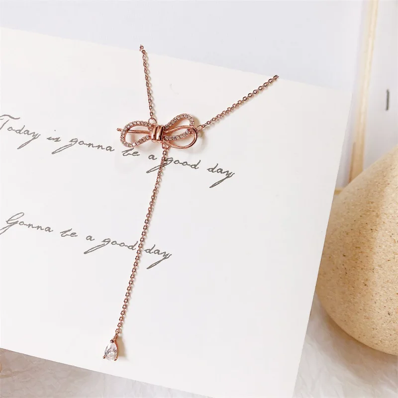 

Korean-style New Style Necklace S925 Fine Silver Bow Tassel Necklace Korean-style Trend Choker Women's Birthday Gift