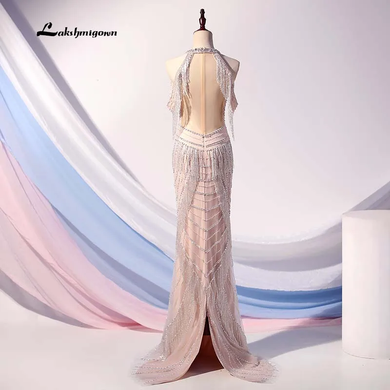 Lakshmigown, великолепные стразы, вечернее платье, длинное, Русалка, с разрезом сзади, платье для выпускного вечера, розовое золото, vestido de festa, пышные платья