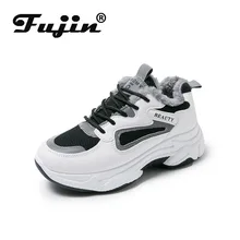 Fujin/женская зимняя обувь; ботинки; кроссовки с мехом и плюшем внутри; зимняя обувь на платформе со шнуровкой; женские повседневные ботинки; сезон зима