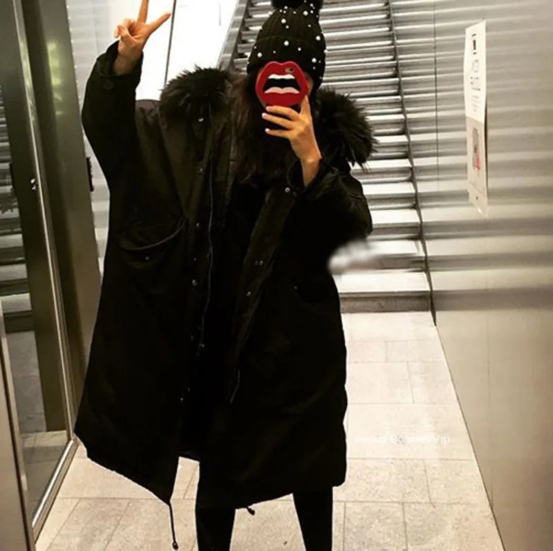 black Модная зимняя новинка, Повседневная модная Темпераментная Женская свободная однотонная шапка с меховым воротником, хлопковая одежда TC597 - Цвет: black